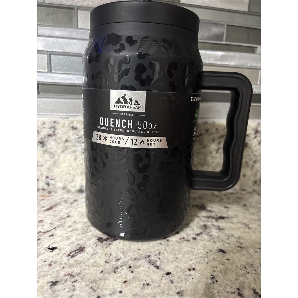 HydraPeak Leopard Spots Quench 50 Oz Steel XL  Bottle Tumbler  Straw Lids